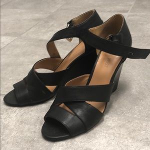 Nine West Black Strappy Wedge Heels